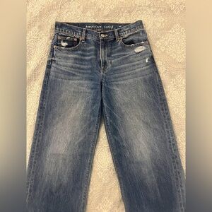 American Eagle Outfitters Women's Classic Denim Straight Leg Foldover Jeans